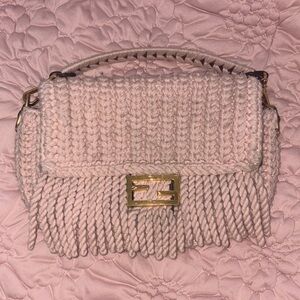 Fendi Peach Knit Shoulder Bag with Gold Accents